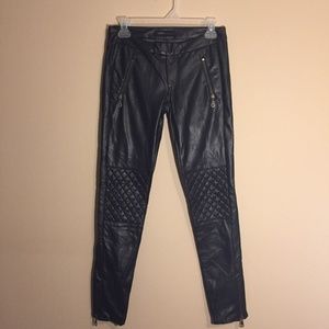 Black Faux Leather Pants with Zip Detail